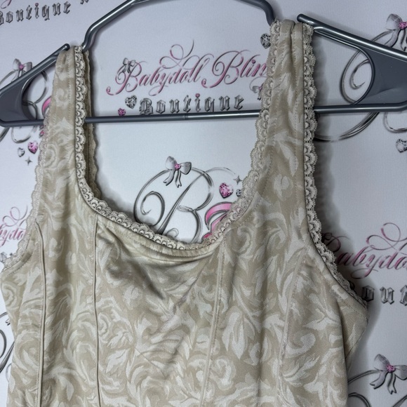 White House black market tank top beige lace trim Lacie cream beige white - Picture 2 of 7
